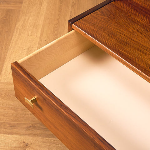 IKEA Excellent Santos Rosewood Bookshelf with Drawer and Brass Handles, drawer open from the side