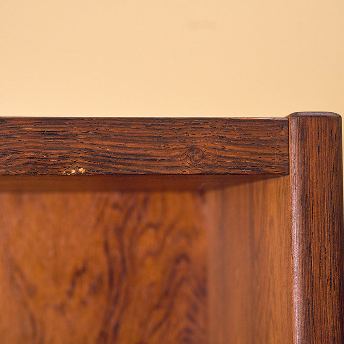 Rosewood Bookshelf with Drawer and Brass Handles, small chip on the top edge