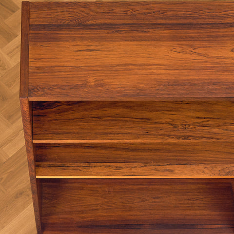 IKEA Excellent Santos Rosewood Bookshelf with Drawer and Brass Handles, close-up of the shelves