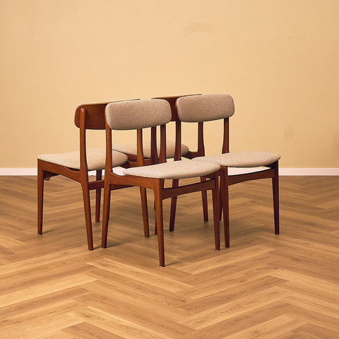 B. Rasmussen Teak Dining Chair with Light Beige Fabric Upholstery, set view