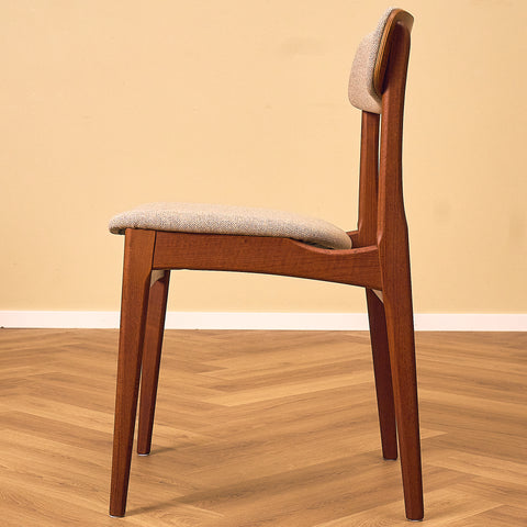 B. Rasmussen Teak Dining Chair with Light Beige Fabric Upholstery, side view