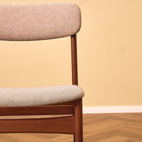 B. Rasmussen Teak Dining Chair with Light Beige Fabric Upholstery, close-up of the backrest