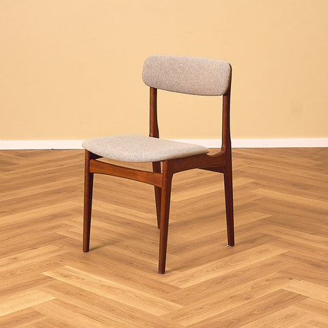 B. Rasmussen Teak Dining Chair with Light Beige Fabric Upholstery, three-quarter view