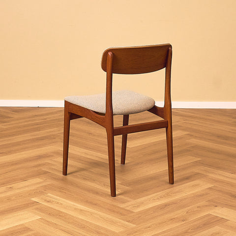 B. Rasmussen Teak Dining Chair with Light Beige Fabric Upholstery, rear three-quarter view