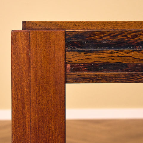 Santos Rosewood Coffee Table with Square Top, close-up of the apron and legs