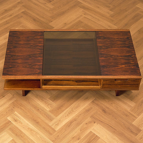 Torbjørn Afdal Santos Rosewood Coffee Table with Glass Display and Drawer, top view