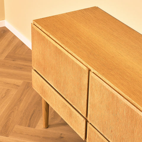 Danish Oak Sideboard with Four Drawers, three-quarter view