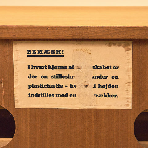 Danish Oak Sideboard with Four Drawers, back view with the original Danish label