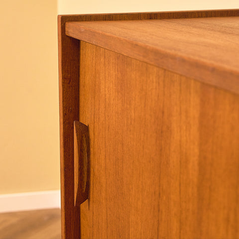 Swedish Teak Cabinet with Sliding Doors, three-quarter view