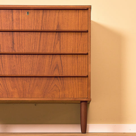 Danish Teak Chest of Four Drawers, three-quarter view