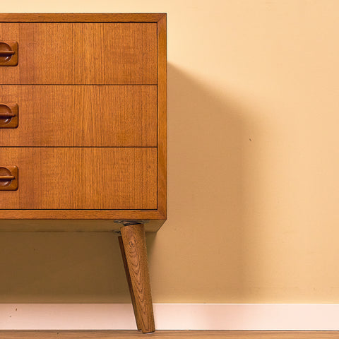 Small Danish Teak Chest of Three Drawers, three-quarter view