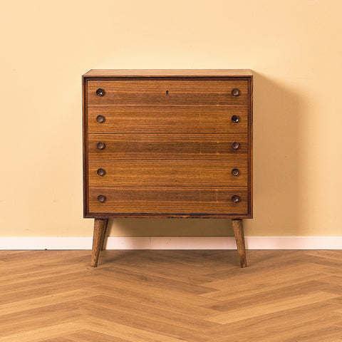 Danish Santos Rosewood Chest of Five Drawers, front view