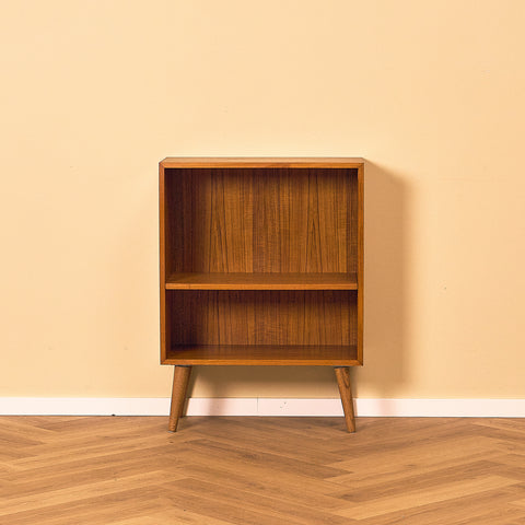 Small Danish Teak Bookshelf on Oak Legs, front view