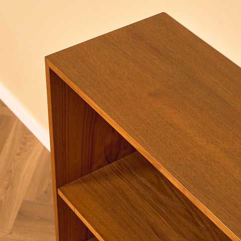 Small Danish Teak Bookshelf on Oak Legs, three-quarter view