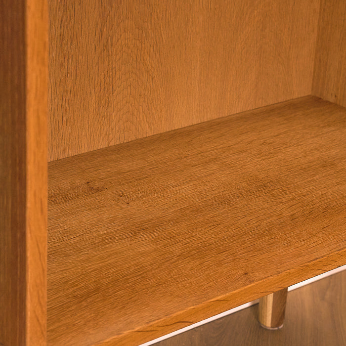 Danish Oak Bookshelf with Record Dividers, close-up of the shelf in oak
