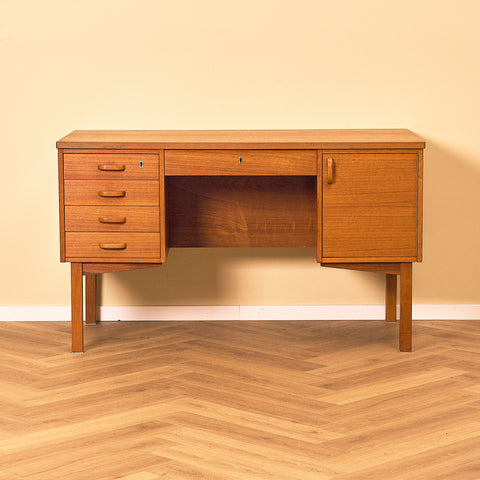 Danish Teak Writing Desk with Shelved Back, front view