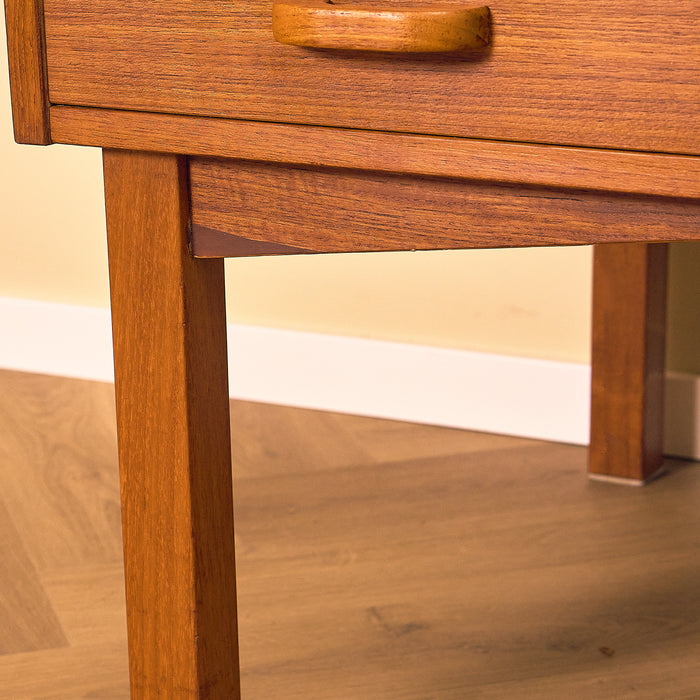 Danish Teak Writing Desk with Shelved Back, small chip on the apron below the drawers