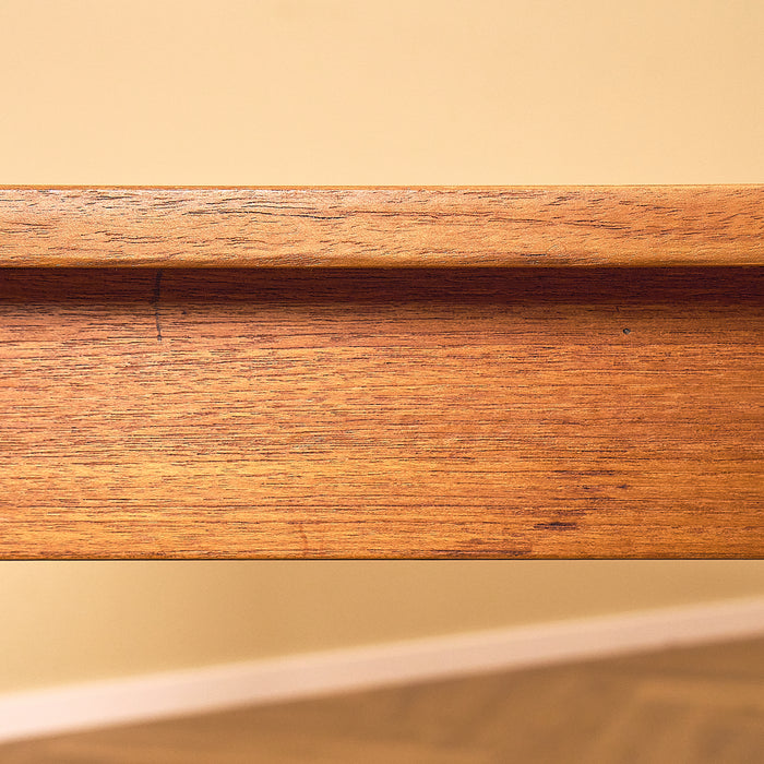 Danish Teak Dining Table with Lipped Top, minor veneer wear on the apron edge