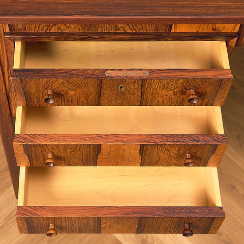 Erik Wørts Exclusive Santos Rosewood Writing Desk with Patchwork Drawers, drawers open