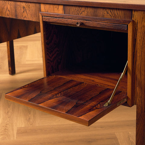 Erik Wørts Exclusive Santos Rosewood Writing Desk with Patchwork Drawers, drop-front compartment open