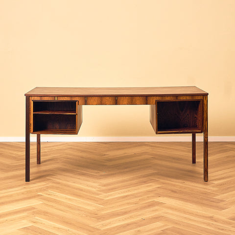 Erik Wørts Exclusive Santos Rosewood Writing Desk with Patchwork Drawers, back view with open shelves