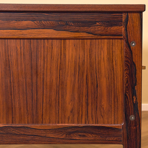 Erik Wørts Exclusive Santos Rosewood Writing Desk with Patchwork Drawers, close-up of the other side panel in Santos rosewood