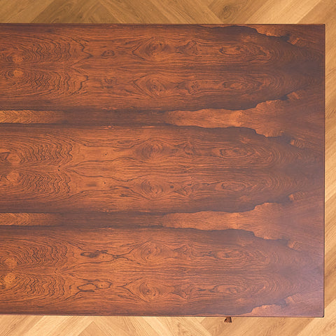Erik Wørts Exclusive Santos Rosewood Writing Desk with Patchwork Drawers, close-up of the top in Santos rosewood