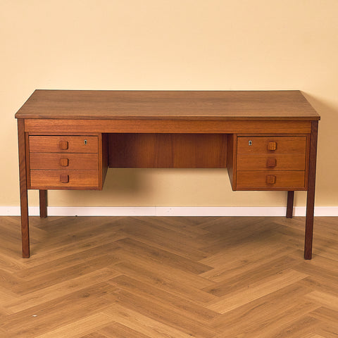 Domino Møbler Dark Teak Writing Desk with Six Drawers, front view