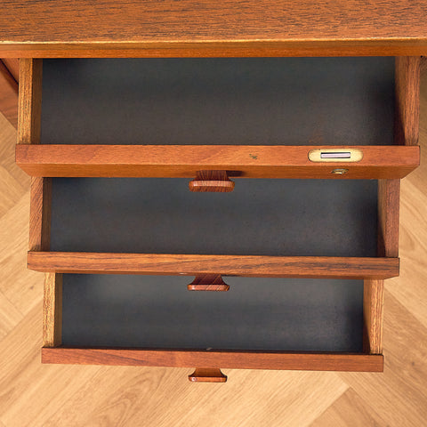 Domino Møbler Dark Teak Writing Desk with Six Drawers, right drawers open