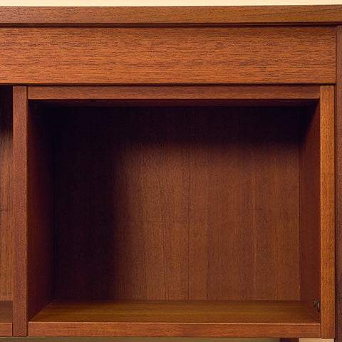 Domino Møbler Dark Teak Writing Desk with Six Drawers, close-up of an open compartment at the back