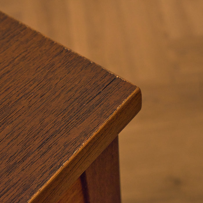 Dark Teak Writing Desk with Six Drawers, wear on the corner of the top