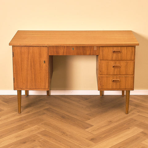 Teak Writing Desk with Tapered Legs, front view