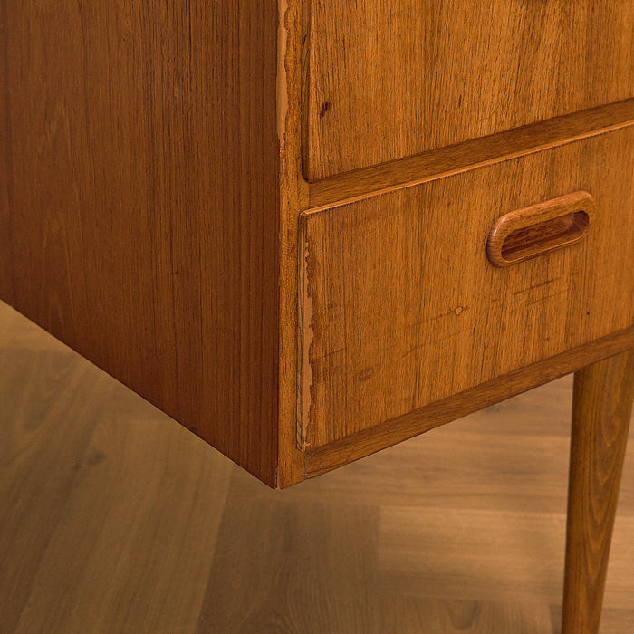 Teak Writing Desk with Tapered Legs, small chips on the drawer edge