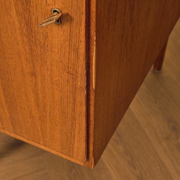 Teak Writing Desk with Tapered Legs, small chip on the door edge near the lock