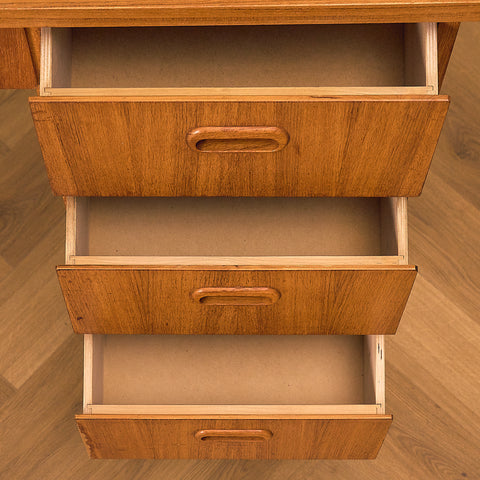Teak Writing Desk with Tapered Legs, drawers open